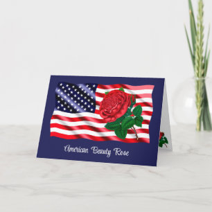 American Flag & American Beauty Red Rose Card