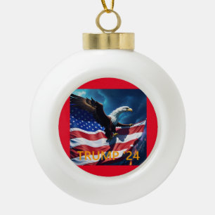 American Flag American Eagle TRUMP 2024 Ceramic Ball Christmas Ornament