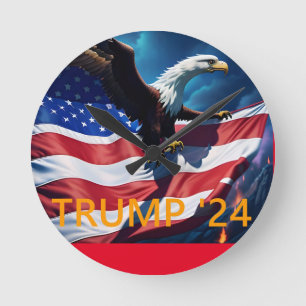 American Flag American Eagle TRUMP 2024 Round Clock