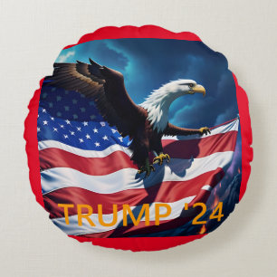 American Flag American Eagle TRUMP 2024 Round Cushion