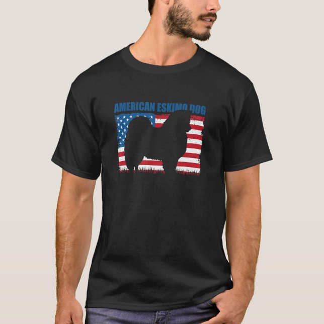 American Flag American Eskimo for Dog T-Shirt (Front)