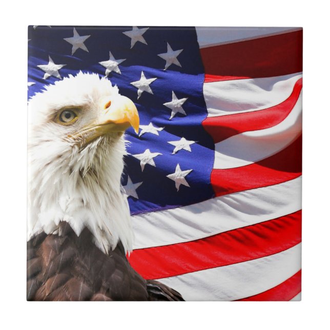 American Flag and Bald Eagle Ceramic Tile (Front)
