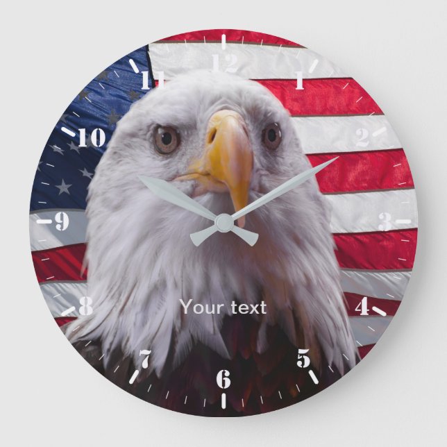American Flag and Bald Eagle Patriotic  Large Clock (Front)