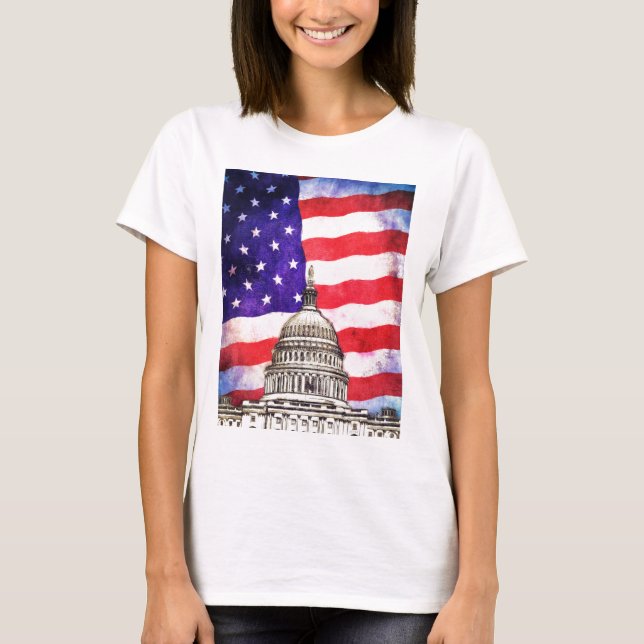 American Flag And Capitol Building T-Shirt (Front)