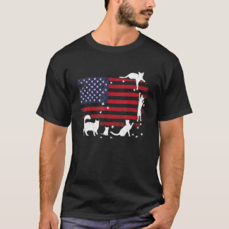 American Flag And Cats Fun Naughty Cats Playing 4t T-Shirt