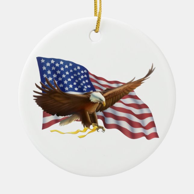 American Flag and Eagle Ceramic Tree Decoration (Front)