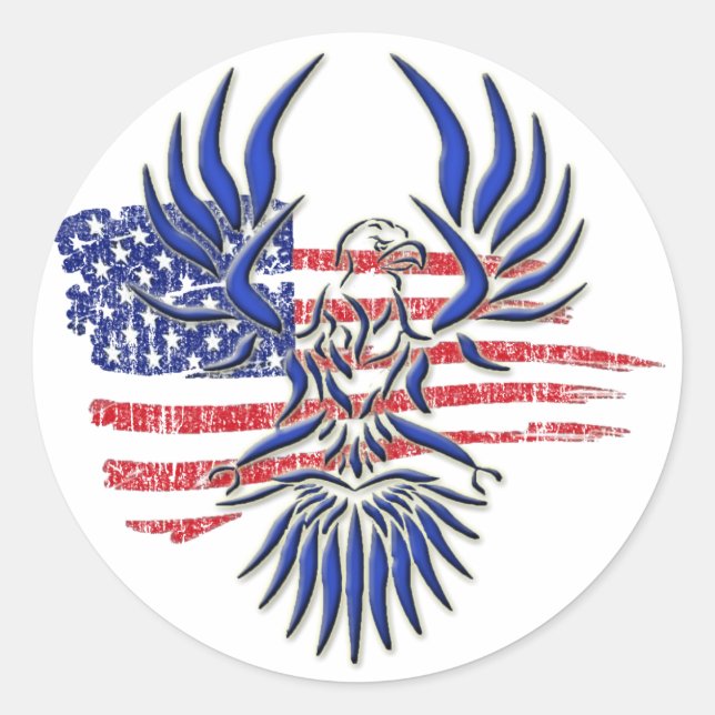 AMERICAN FLAG AND EAGLE CLASSIC ROUND STICKER (Front)