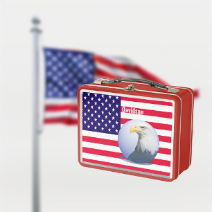 American Flag And Eagle Metal Lunch Box