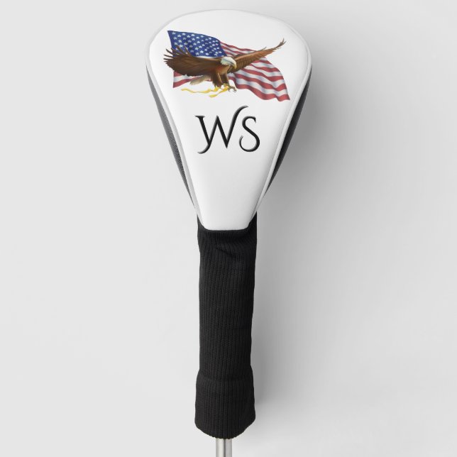 American Flag and Eagle Monogrammed Golf Head Cover (Front)