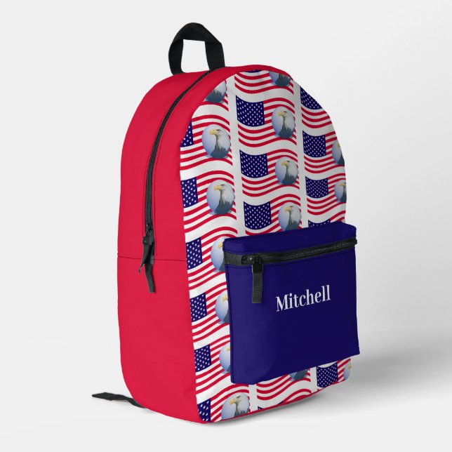 American Flag and Eagle Printed Backpack (Back Corner Left)