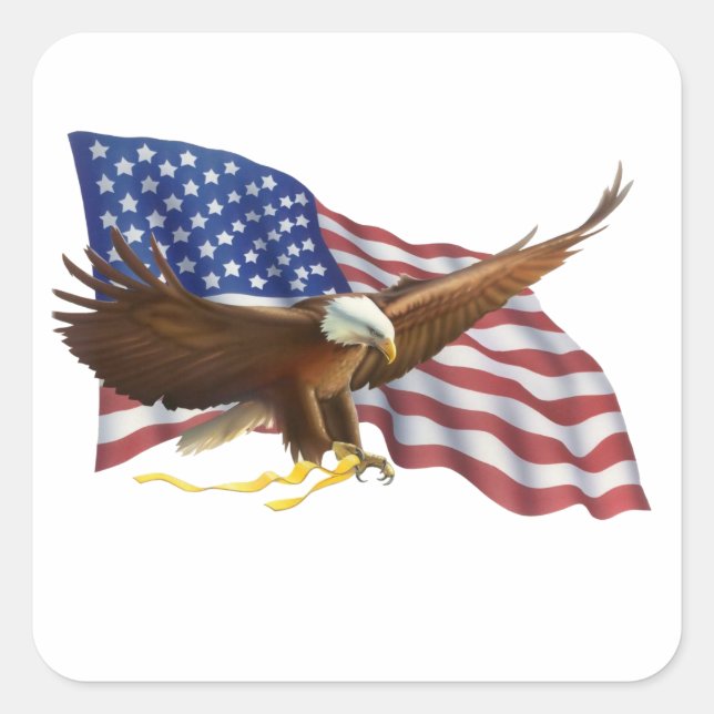 American Flag and Eagle Square Sticker (Front)