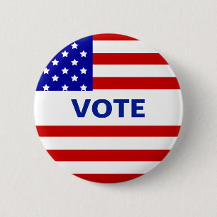 American flag and editable vote text 6 cm round badge