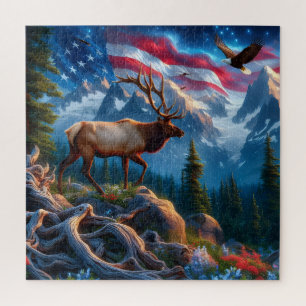 American Flag and Elk Puzzle