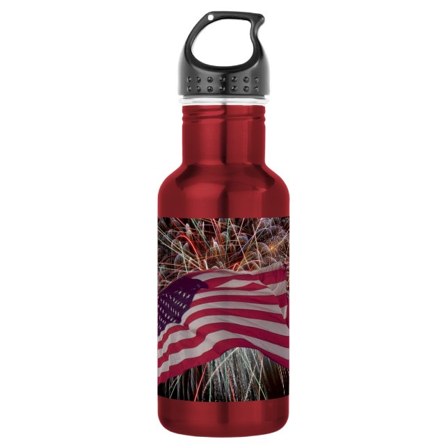 American Flag and Fireworks 532 Ml Water Bottle (Front)