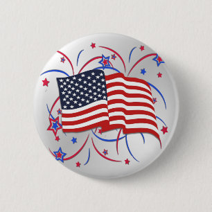 American Flag and Fireworks 6 Cm Round Badge