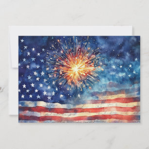 American flag and fireworks and U.S. Pledge. Holiday Card