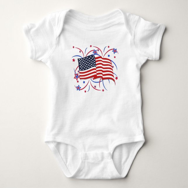 American Flag and Fireworks Baby Bodysuit (Front)