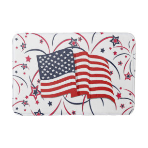 American Flag and Fireworks Bath Mat