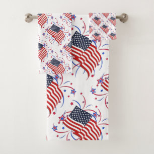 American Flag and Fireworks Bath Towel Set