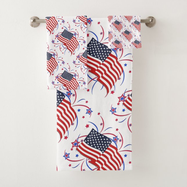 American Flag and Fireworks Bath Towel Set (Insitu)
