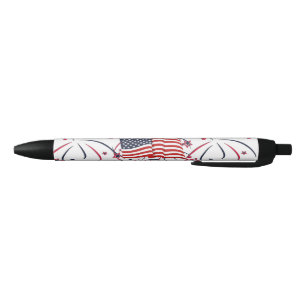 American Flag and Fireworks Black Ink Pen