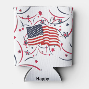 American Flag and Fireworks Can Cooler