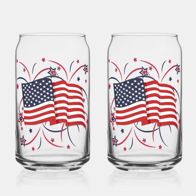 American Flag and Fireworks Can Glass (Front)
