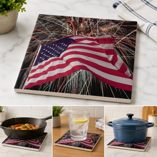 American Flag and Fireworks Ceramic Tile (American Flag and Fireworks Ceramic Tile)