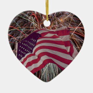 American Flag and Fireworks Ceramic Tree Decoration