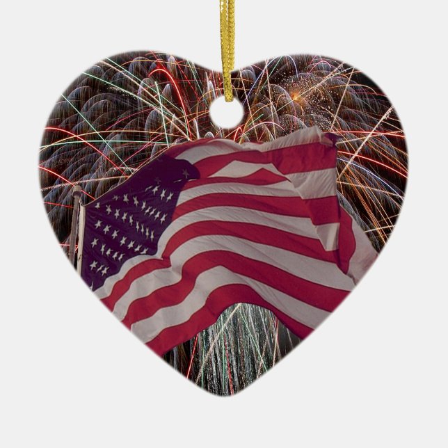 American Flag and Fireworks Ceramic Tree Decoration (Front)