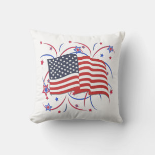 American Flag and Fireworks Cushion