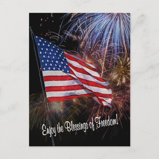 American Flag And Fireworks Design Postcard (Front)