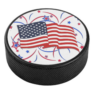 American Flag and Fireworks Hockey Puck