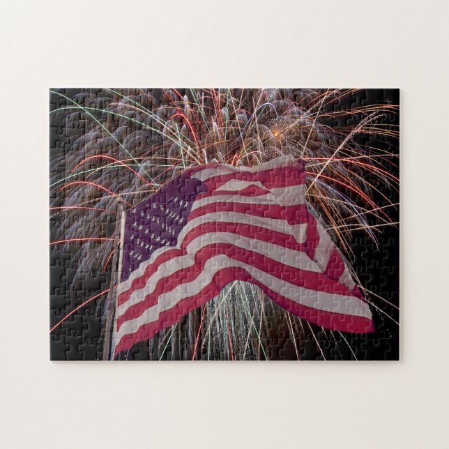 American Flag and Fireworks Jigsaw Puzzle (Horizontal)