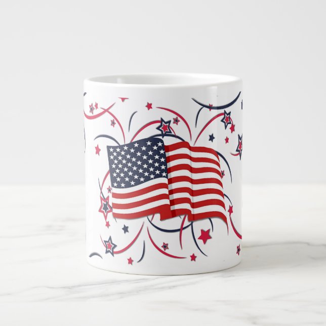 American Flag and Fireworks Large Coffee Mug (Front)