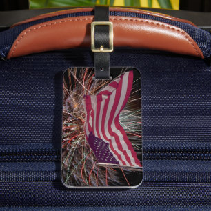 American Flag and Fireworks Luggage Tag