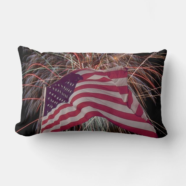 American Flag and Fireworks Lumbar Cushion (Front)