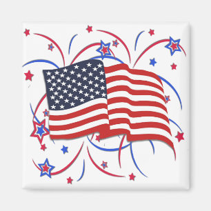 American Flag and Fireworks Magnet