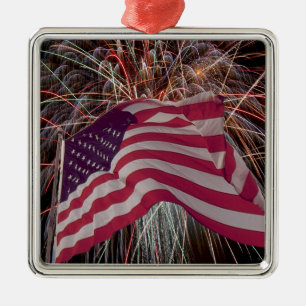 American Flag and Fireworks Metal Tree Decoration