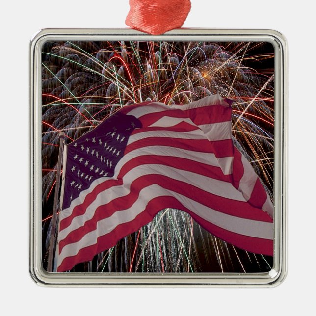 American Flag and Fireworks Metal Tree Decoration (Front)