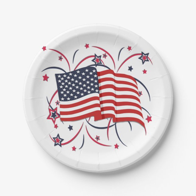 American Flag and Fireworks Paper Plate (Front)
