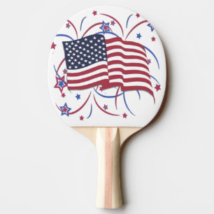 American Flag and Fireworks Ping Pong Paddle