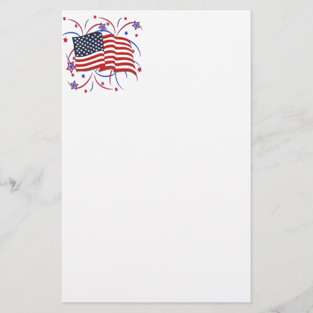 American Flag and Fireworks Stationery (Front)