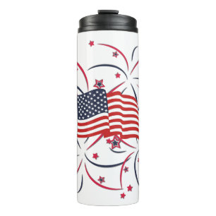 American Flag and Fireworks Thermal Tumbler