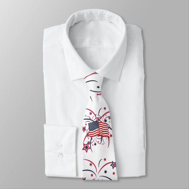 American Flag and Fireworks Tie (Tied)