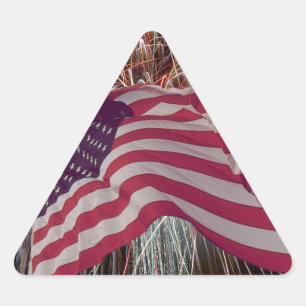 American Flag and Fireworks Triangle Sticker