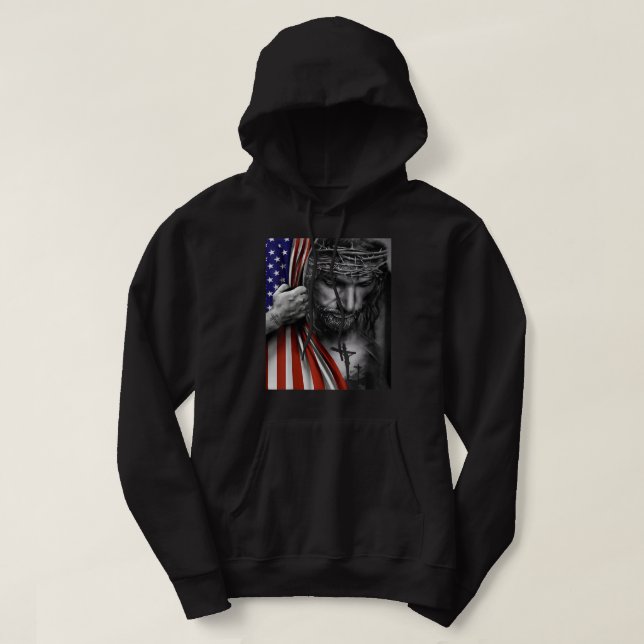 American Flag And Jesus Happy Independence Day 4th Hoodie (Design Front)