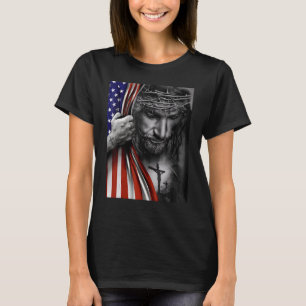 American Flag And Jesus Happy Independence Day 4th T-Shirt