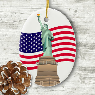 American Flag And Lady Liberty Ceramic Ornament
