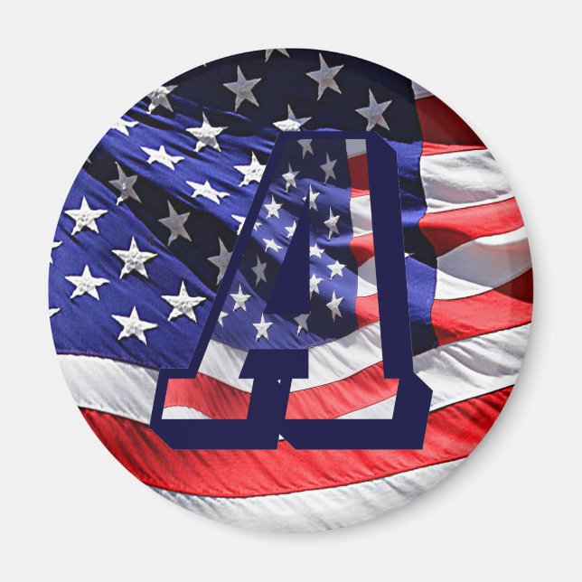 American Flag and Letter "A" Round Magnet (Front)